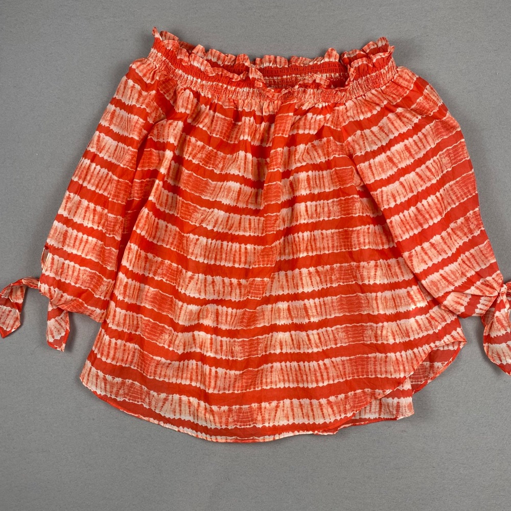 Michael Kors Orange Tie Dye Off Shoulder Cotton Blouse 3X NEW Flowy Lightweight